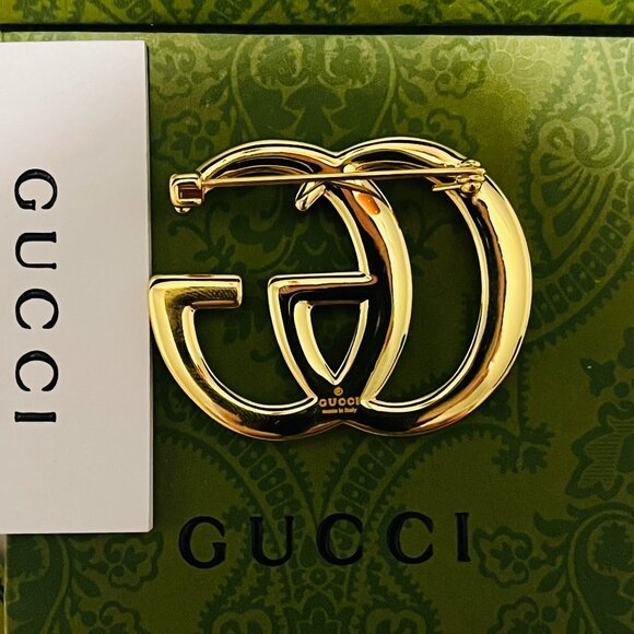 Gucci brooch authentic vintage gold gg pin Italy - Picture 2 of 3